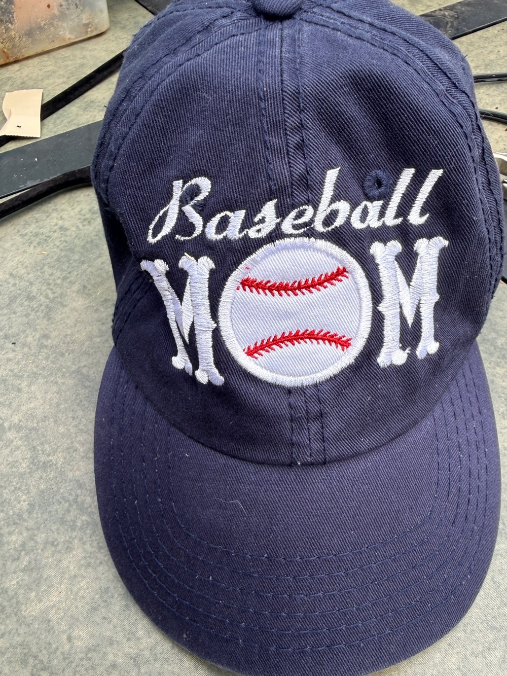 OTTO Navy Baseball Mom Kids Cap with White & Red Embroidery